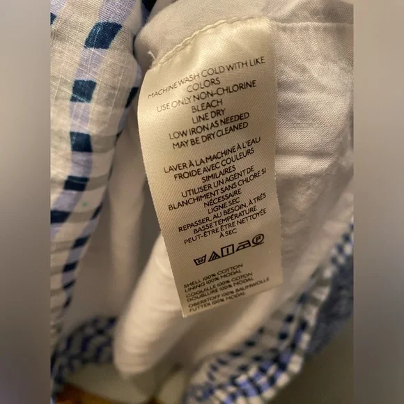 Anthropologie- Peregrine Blue and White Wavy Gingham Check Dress flutter sleeve - Picture 14 of 16